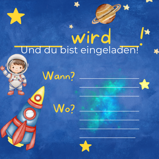 Kostenlose Astronauten-Einladung für Kindergeburtstage