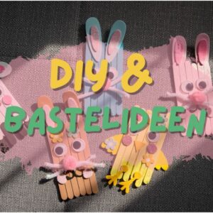 DIY & Bastelideen Bastelideen für Kinder: Selbstgemachte Häschen aus Holzstäbchen mit Wackelaugen und bunten Details als kreative DIY-Idee.