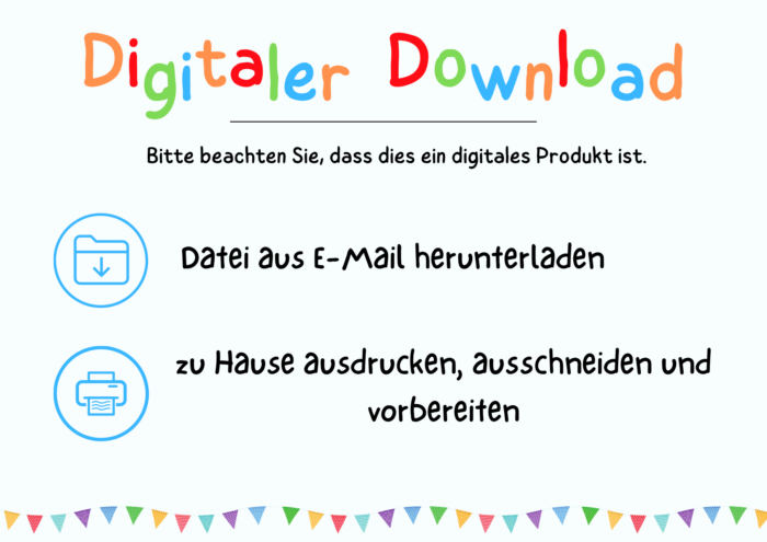 Bitte beachten Sie, dass dies ein digitaler Download ist. Laden Sie einfach die Datei aus der E-Mail herunter, drucken und schneiden Sie alles zu Hause aus und schon kann die Schnitzeljagd beginnen!