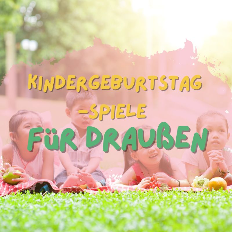 Kindergeburtstag-Spiele für draußen: 4 kinder liegen auf einer wiese bei sonnenschein und spielen zusammen