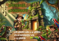 Dschungel-Schnitzeljagd für 3 bis 9 Jährige. Schatzsuche für kleine Abenteurer im Urwald. Auf den Spuren der Mayas