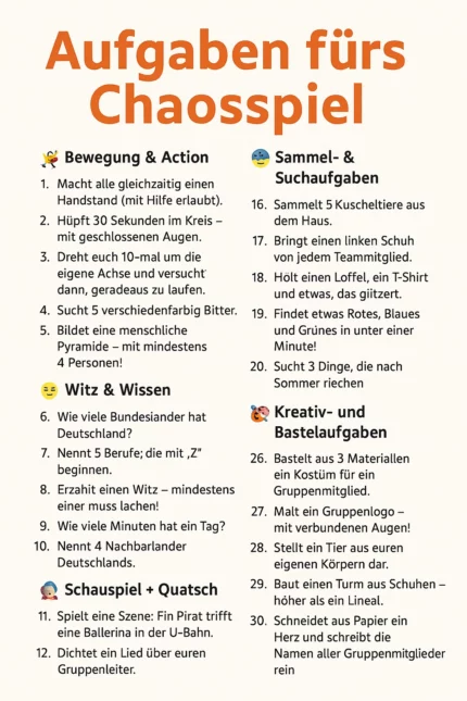 Chaosspiel für Kinder und Jugendliche 30 Aufgaben und Ideen